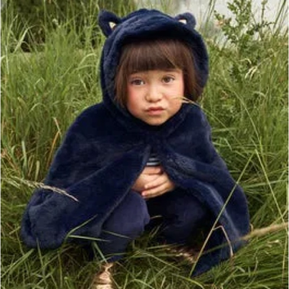 Mini Boden 10-12y Cat Cape Furry plush ears paws snap hood warm heavy blue fur